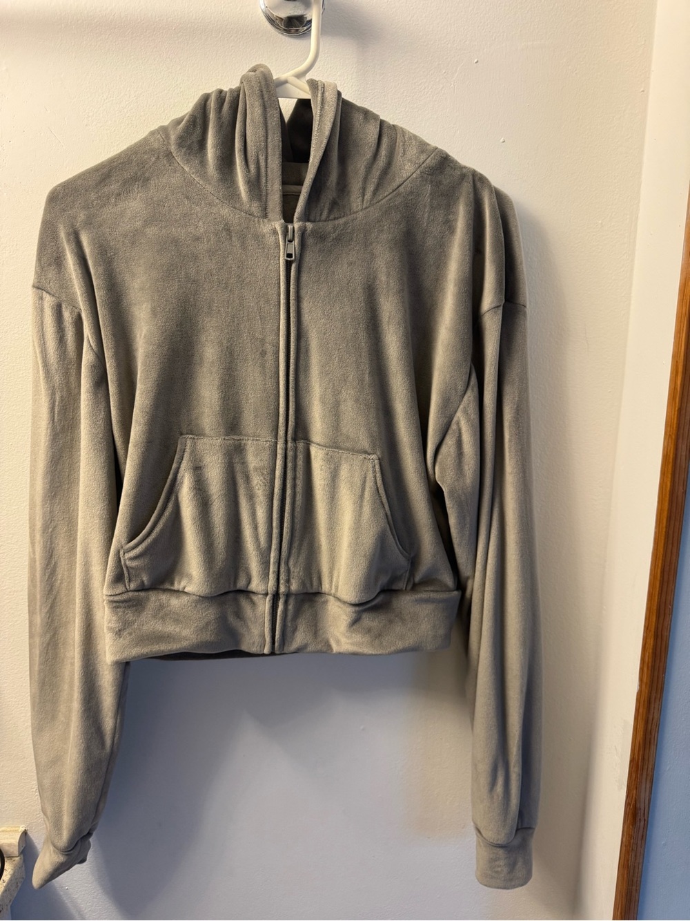 SKIMS Gray Plush Hooded Zip-Up Jacket